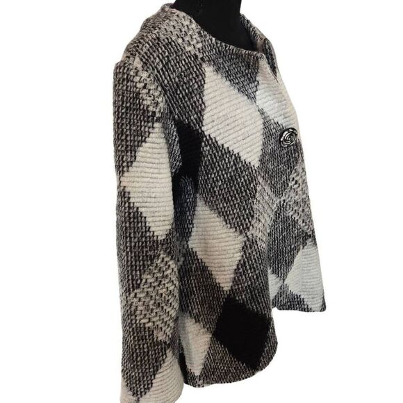 Aris A Womens Diamond Button Front Wool Blend Cardigan Jacket Black White XL - Picture 4 of 12